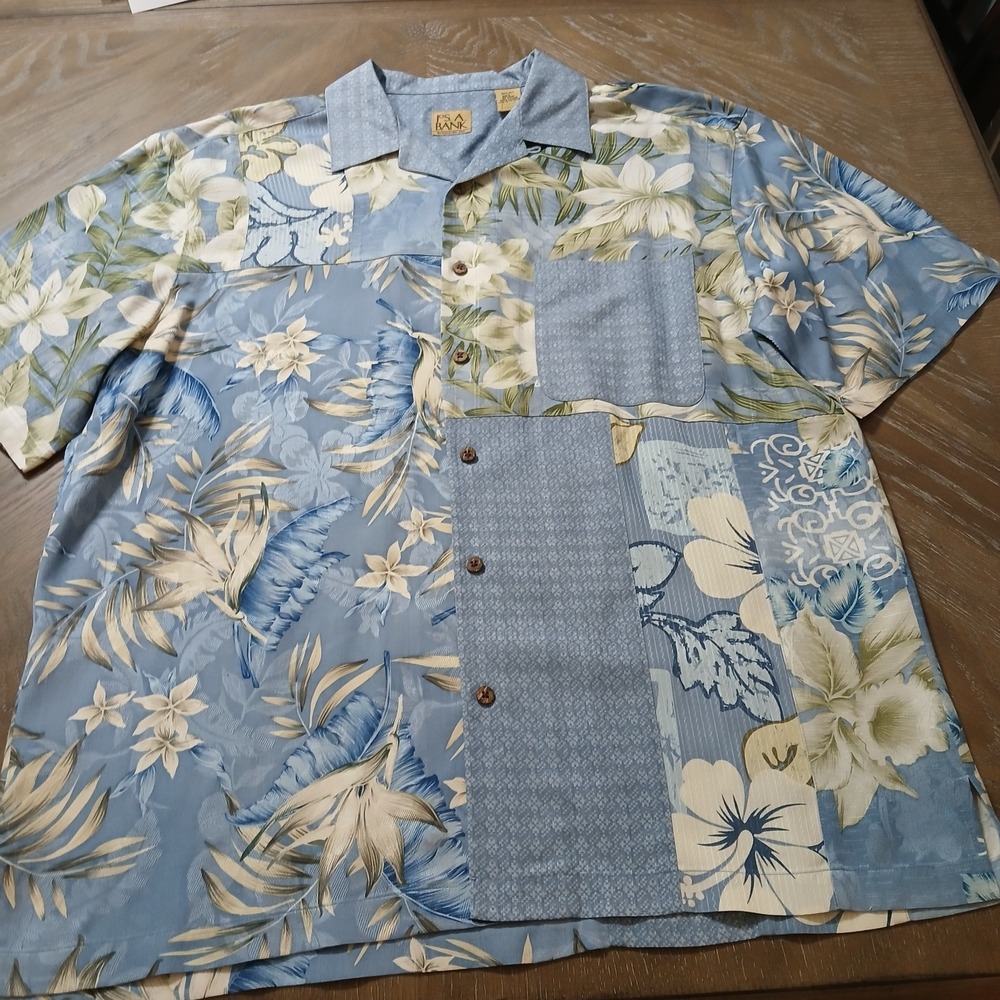 Jos A Bank Shirt MenSzL 100% Silk Button Up Short Sleeve Camp Shirt SideSlits...